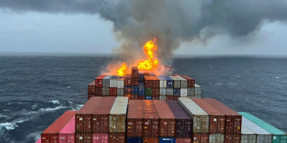 马士基旗下集装箱船航行途中起火，，多个货柜受损